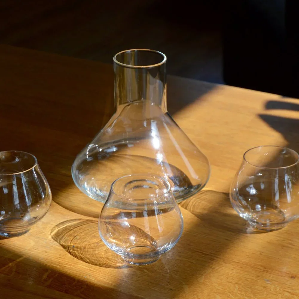 Crate & Barrel Decanter and 3 Glasses
